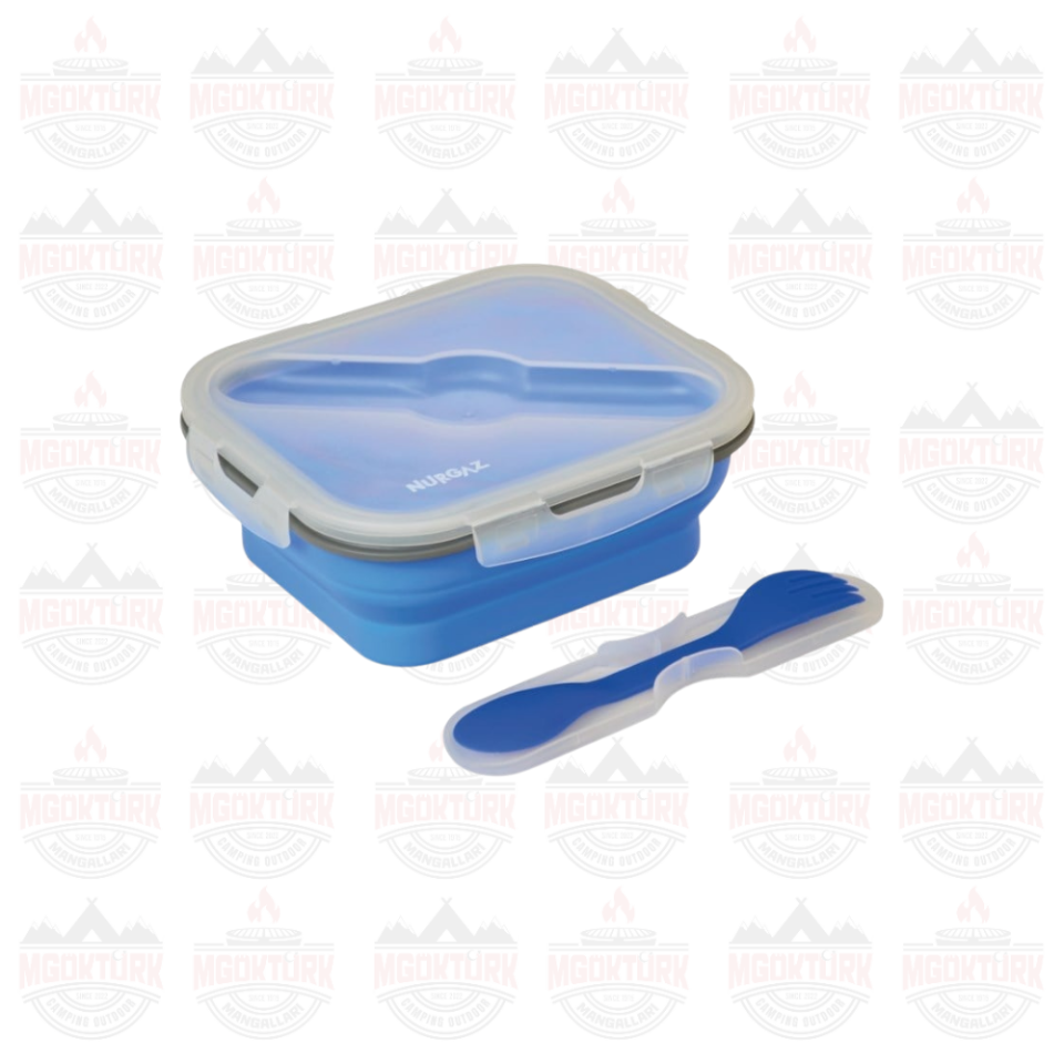 SİLİKON KATLANABİLİR TEK GÖZLÜ YEMEK SETİ MAVİ