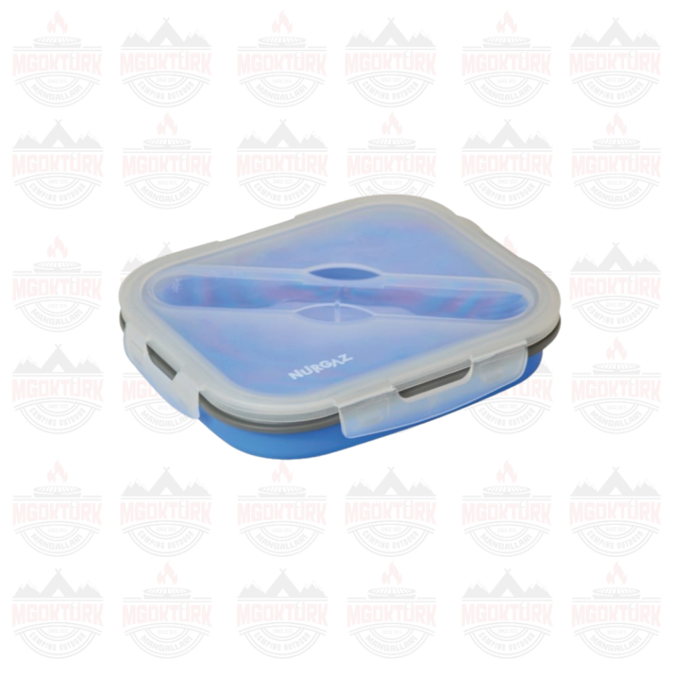 SİLİKON KATLANABİLİR TEK GÖZLÜ YEMEK SETİ MAVİ