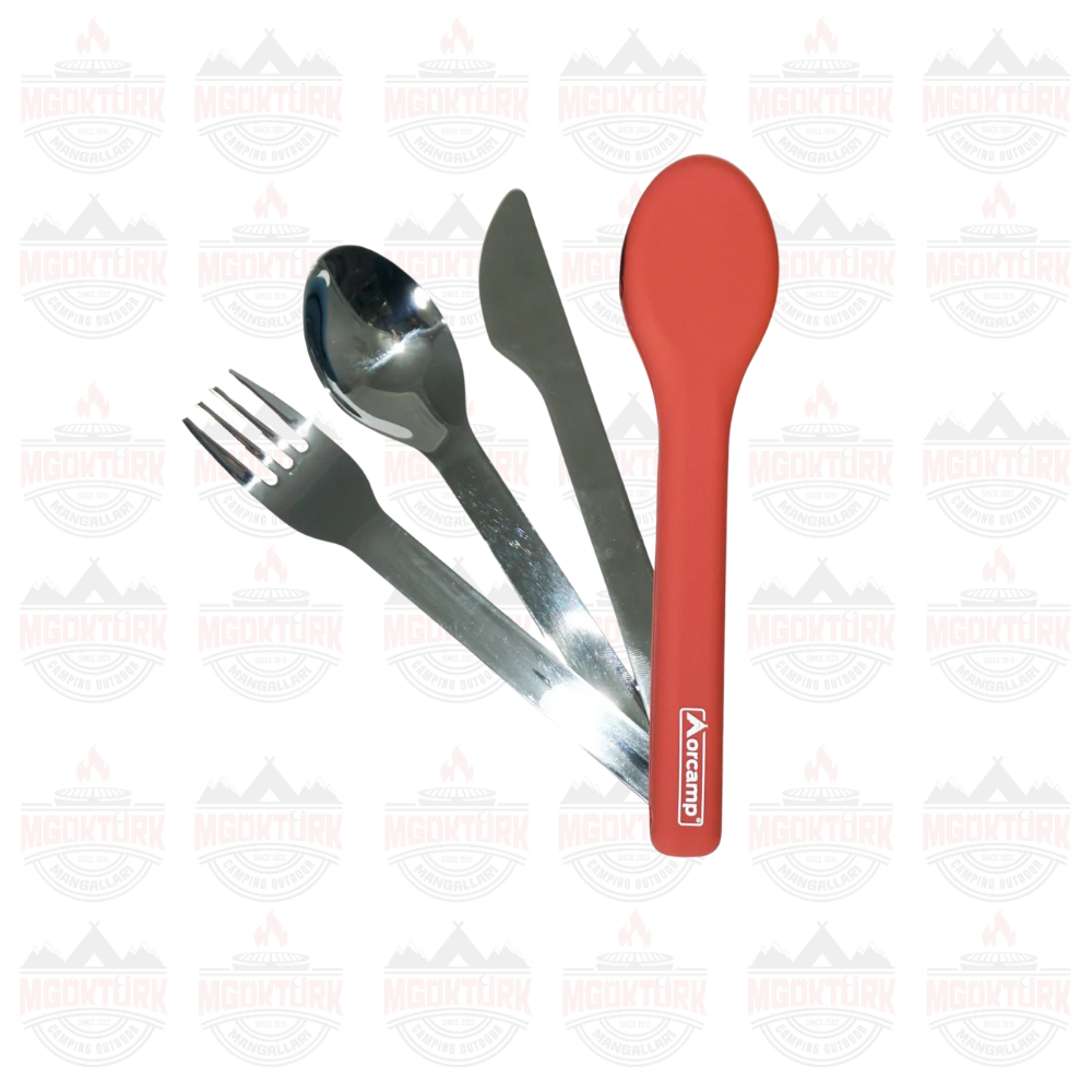 KAMP ÇATAL KAŞIK BIÇAK SETİ KIRMIZI