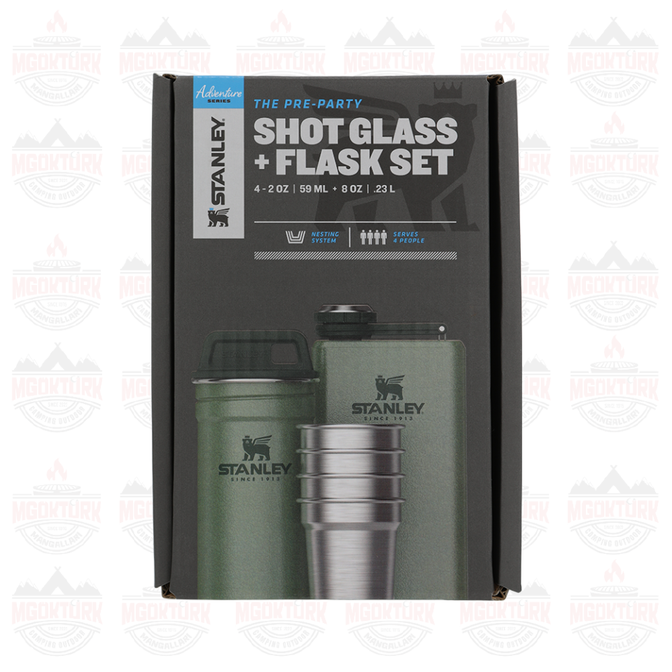 The Pre-Party Shot Glass + Flask Set Hammertone Green 10-01883-034 / 6939236348423