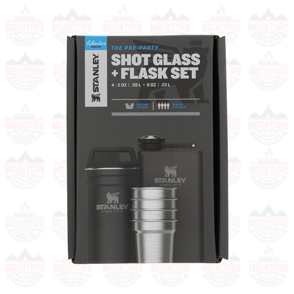 The Pre-Party Shot Glass + Flask Set Matte Black Pebble 10-01883-035 / 6939236348430