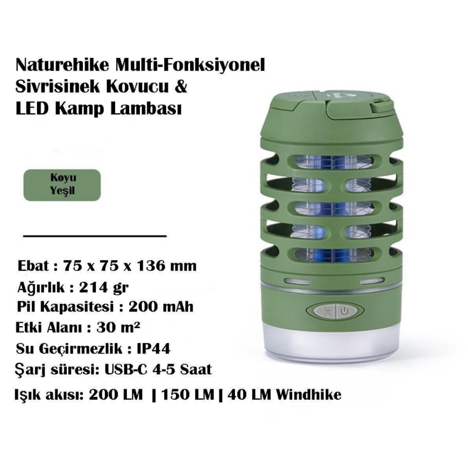Naturehike Multi-Fonksiyonel Sivrisinek Kovucu & LED Kamp Lambası Bej