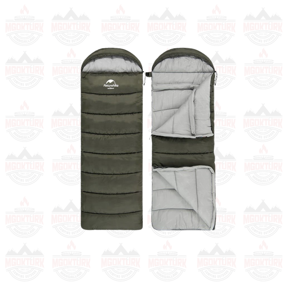 Naturehike U250S Zarf Tarzı Kapüşonlu Uyku Tulumu -14°C Haki