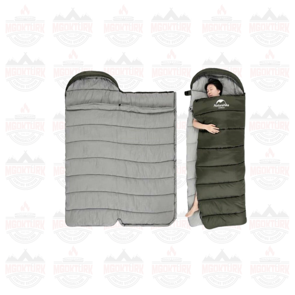 Naturehike U250S Zarf Tarzı Kapüşonlu Uyku Tulumu -14°C Haki