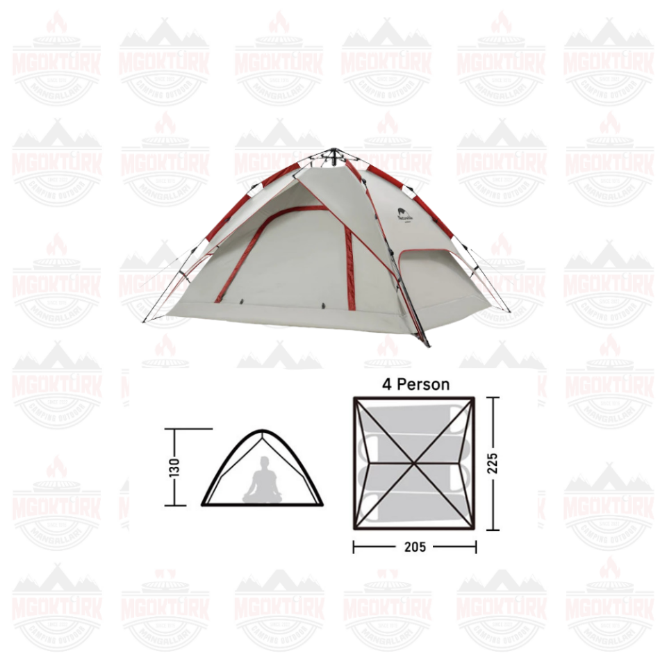 Naturehike 4 Kişilik Otomatik Kamp Çadırı Gri/Kırmızı