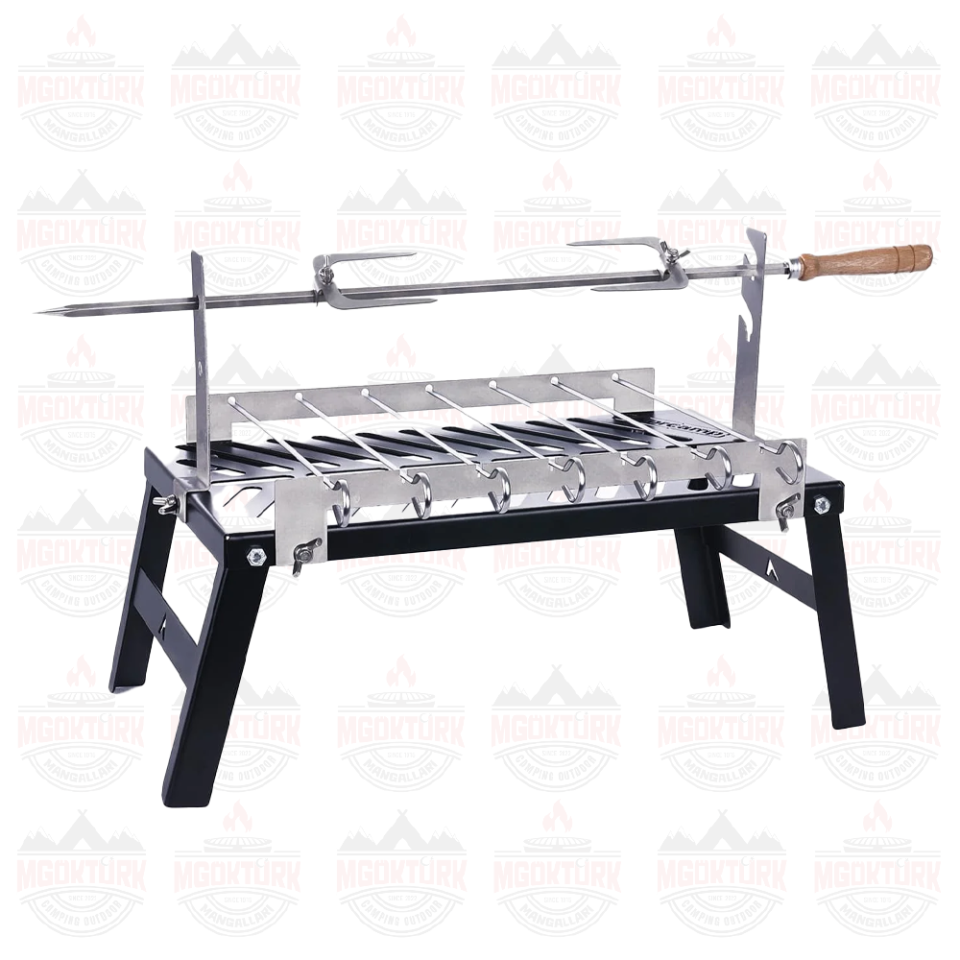 GRİLON ATEŞ ÜSTÜ IZGARA ŞİŞ PİLİÇ ÇEVİRME APARATLI