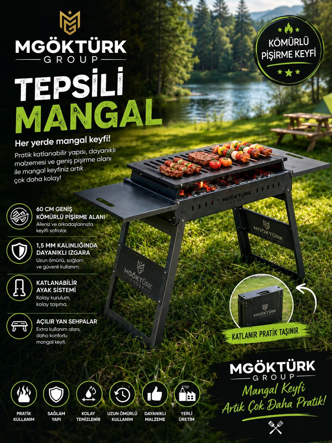Profesyonel Mangal - Bbq - Katlanabilir Portatif Mangal - Taşınabilir Mangal - Kutulu Mangal - Kare Mangal