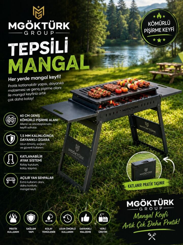 Profesyonel Mangal - Bbq - Katlanabilir Portatif Mangal - Taşınabilir Mangal - Kutulu Mangal - Kare Mangal