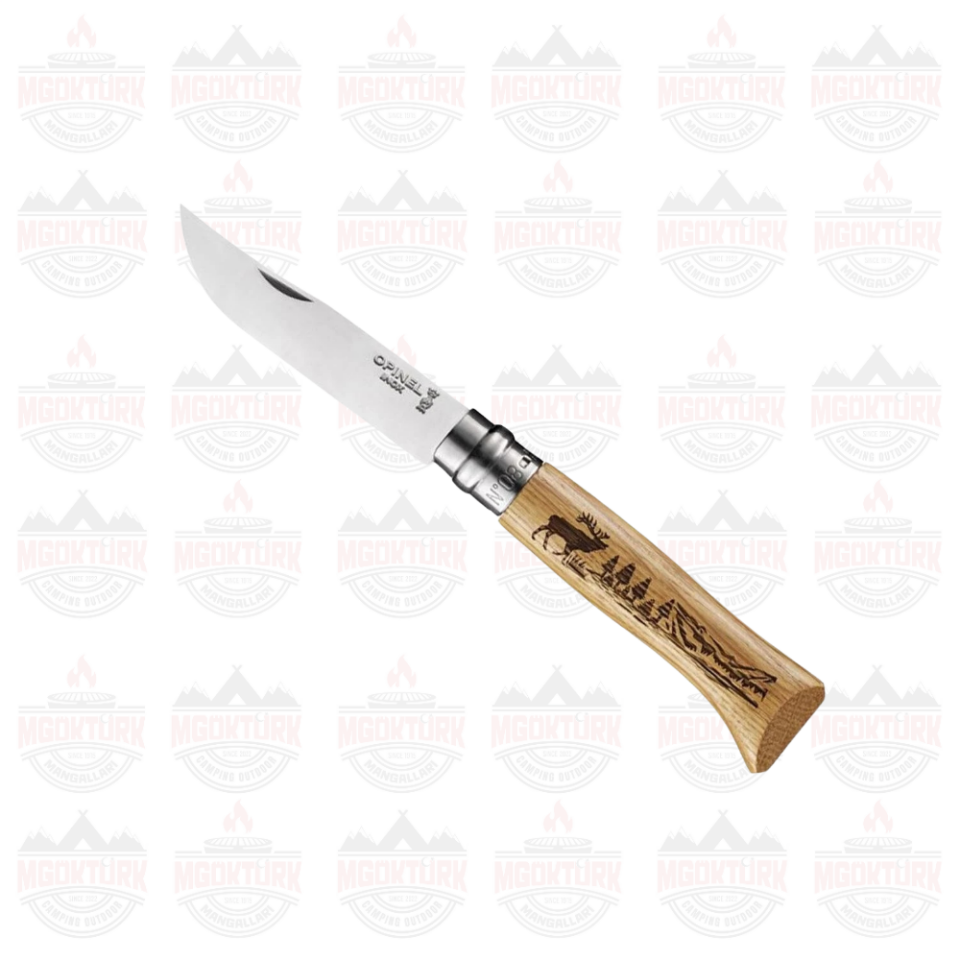 Opinel Inox No 8 Meşe Saplı Geyik Desenli Paslanmaz Çelik Çakı