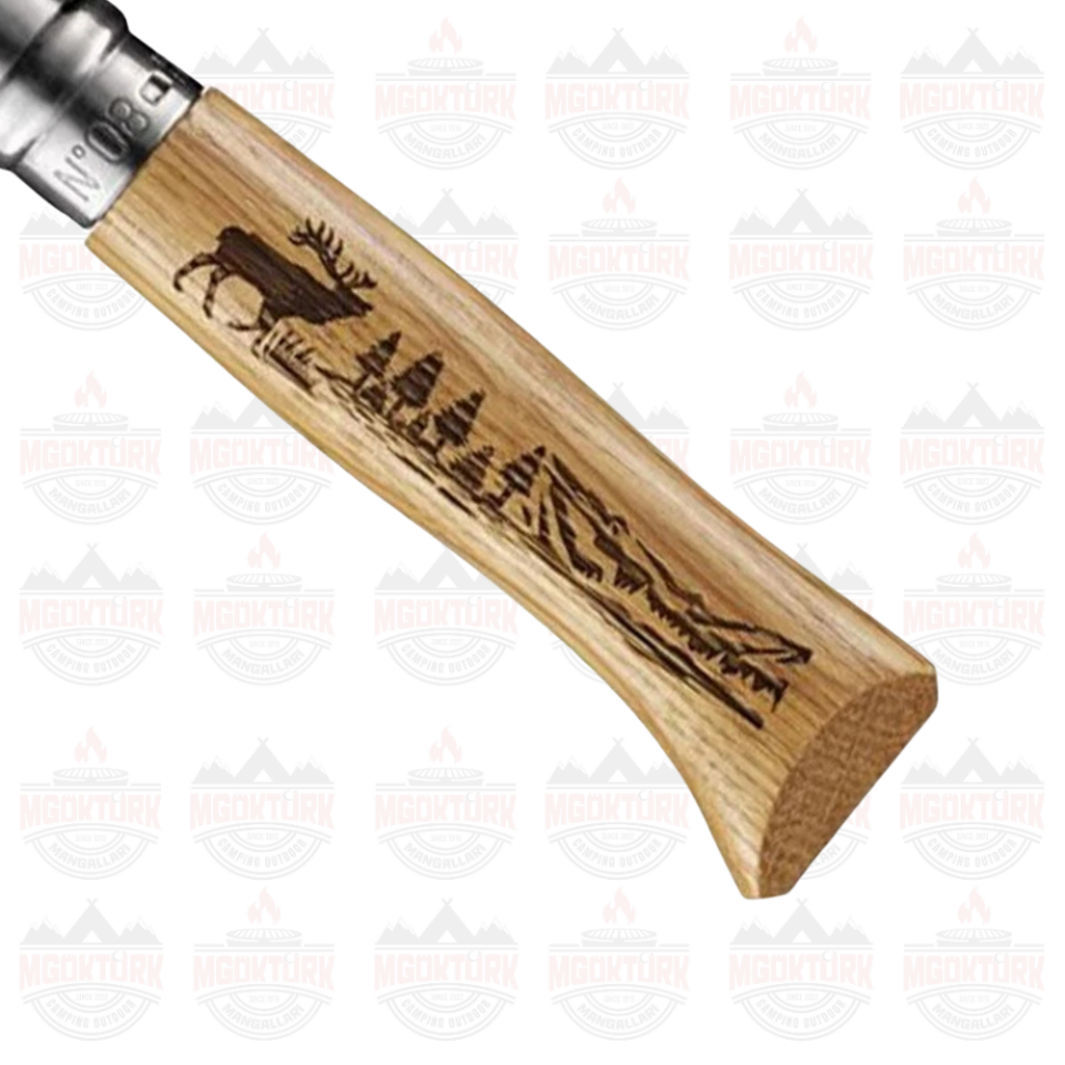 Opinel Inox No 8 Meşe Saplı Geyik Desenli Paslanmaz Çelik Çakı