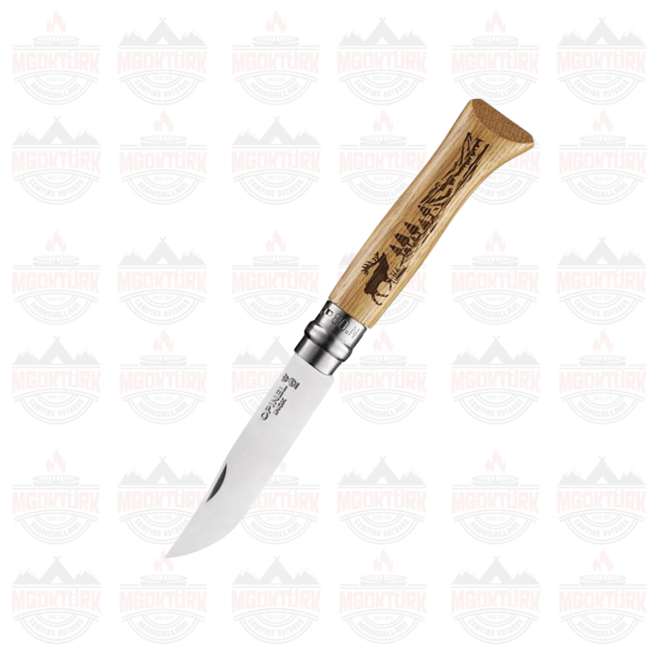 Opinel Inox No 8 Meşe Saplı Geyik Desenli Paslanmaz Çelik Çakı