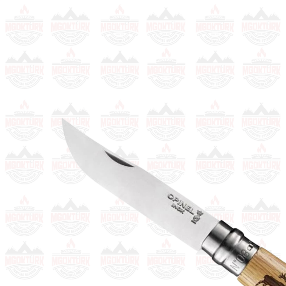 Opinel Inox No 8 Meşe Saplı Geyik Desenli Paslanmaz Çelik Çakı