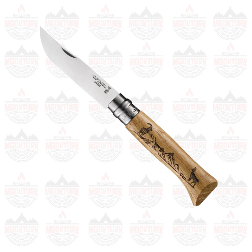 Opinel Inox No 8 Meşe Saplı Keçi Desenli Paslanmaz Çelik Çakı