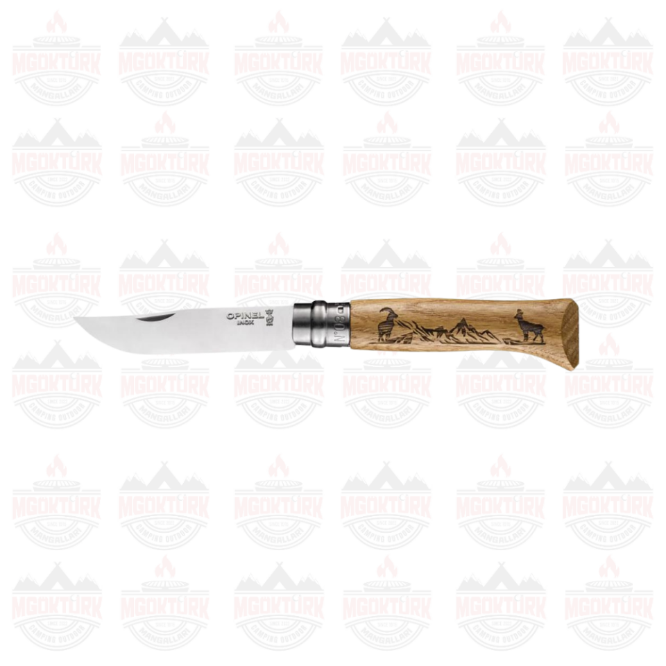 Opinel Inox No 8 Meşe Saplı Keçi Desenli Paslanmaz Çelik Çakı