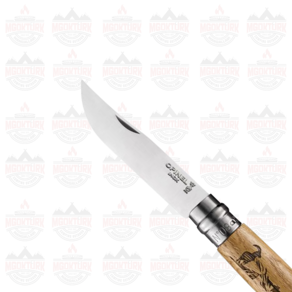 Opinel Inox No 8 Meşe Saplı Keçi Desenli Paslanmaz Çelik Çakı