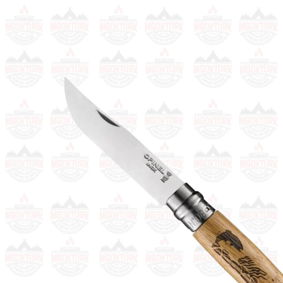 Opinel Inox No 8 Meşe Saplı Balık Desenli Paslanmaz Çelik Çakı