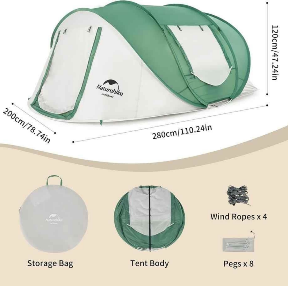 Naturehike 3-4 Kişilik Pop-Up Otomatik Kurulum Kamp Çadırı Apricot